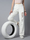 Women Straight Fit High-Rise Highly Distressed Cotton Jeans