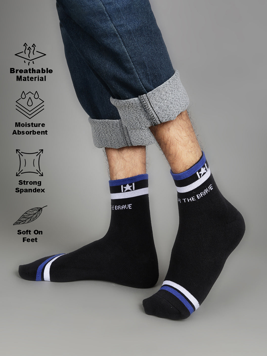 High Star Men Set of 3 Multicolor calf Length Socks