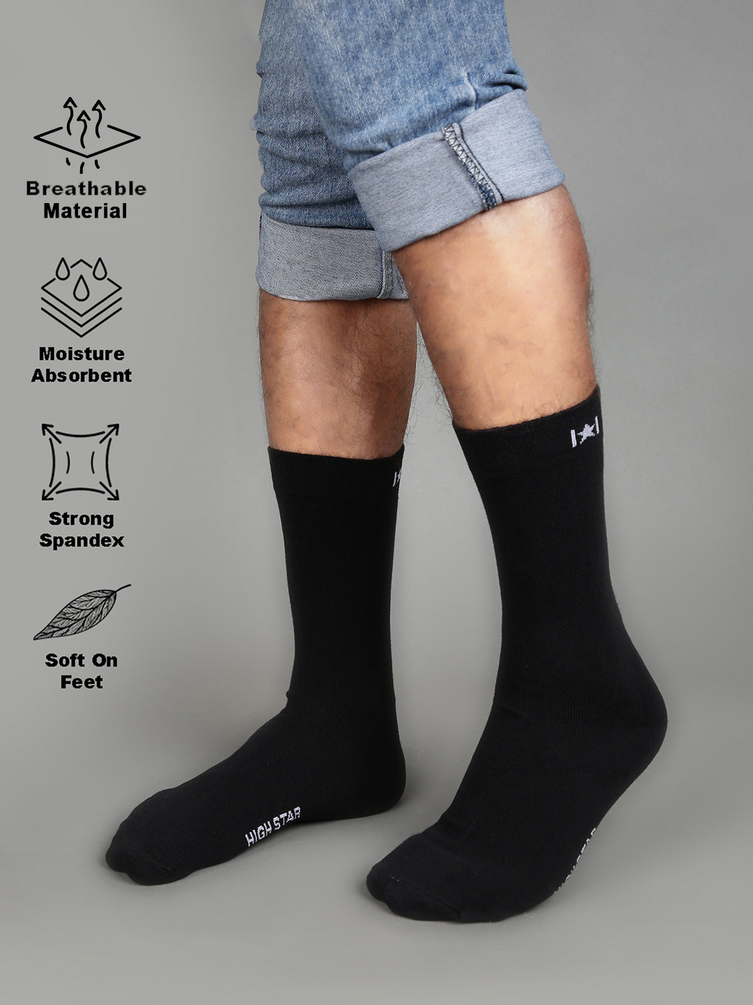 High Star Men Set of 3 Multicolor calf Length Socks