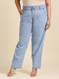 Women Plus Size Blue High-Rise Stretchable Mom Fit Jeans