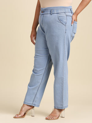 Women Plus Size Blue High-Rise Stretchable Mom Fit Jeans