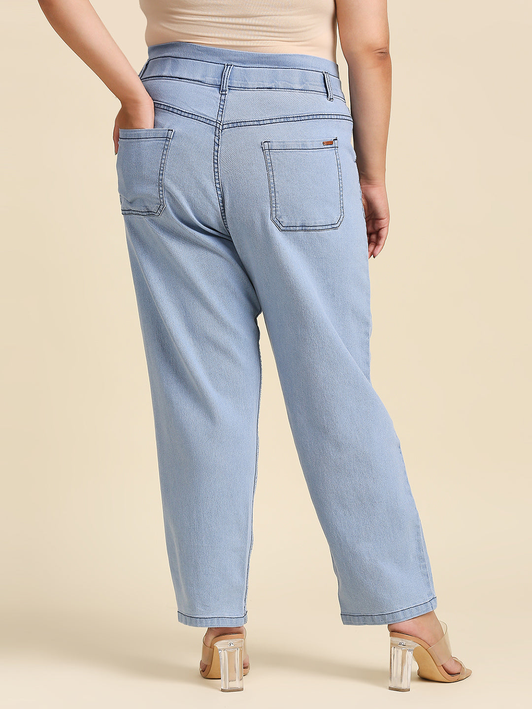 Women Plus Size Blue High-Rise Stretchable Mom Fit Jeans