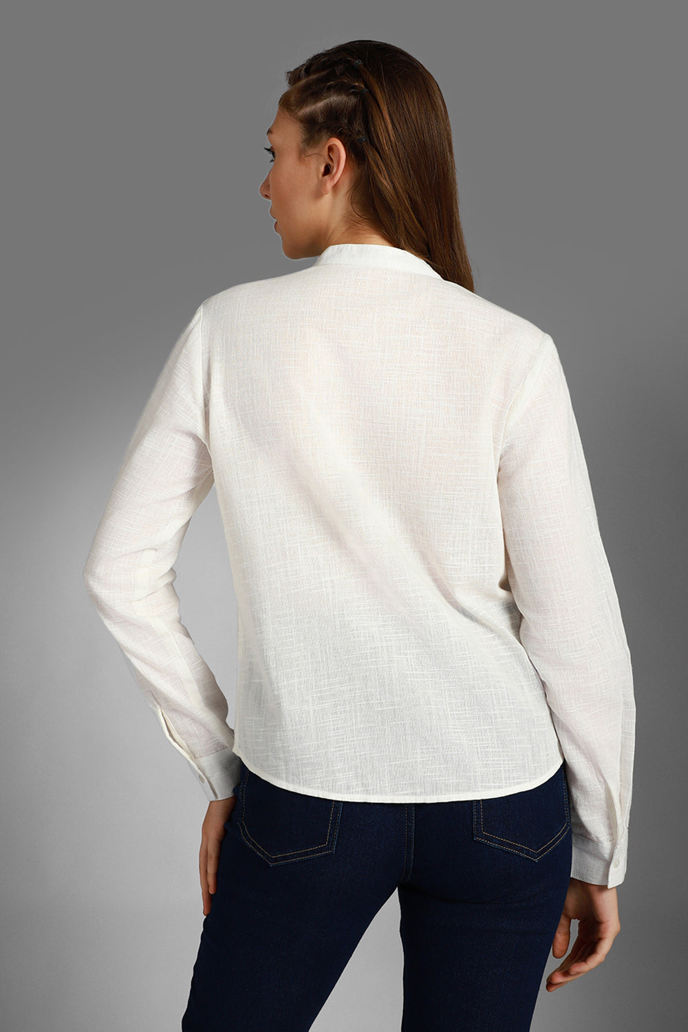 Classic Mandarin Collar Long Sleeves Cotton Casual Shirt