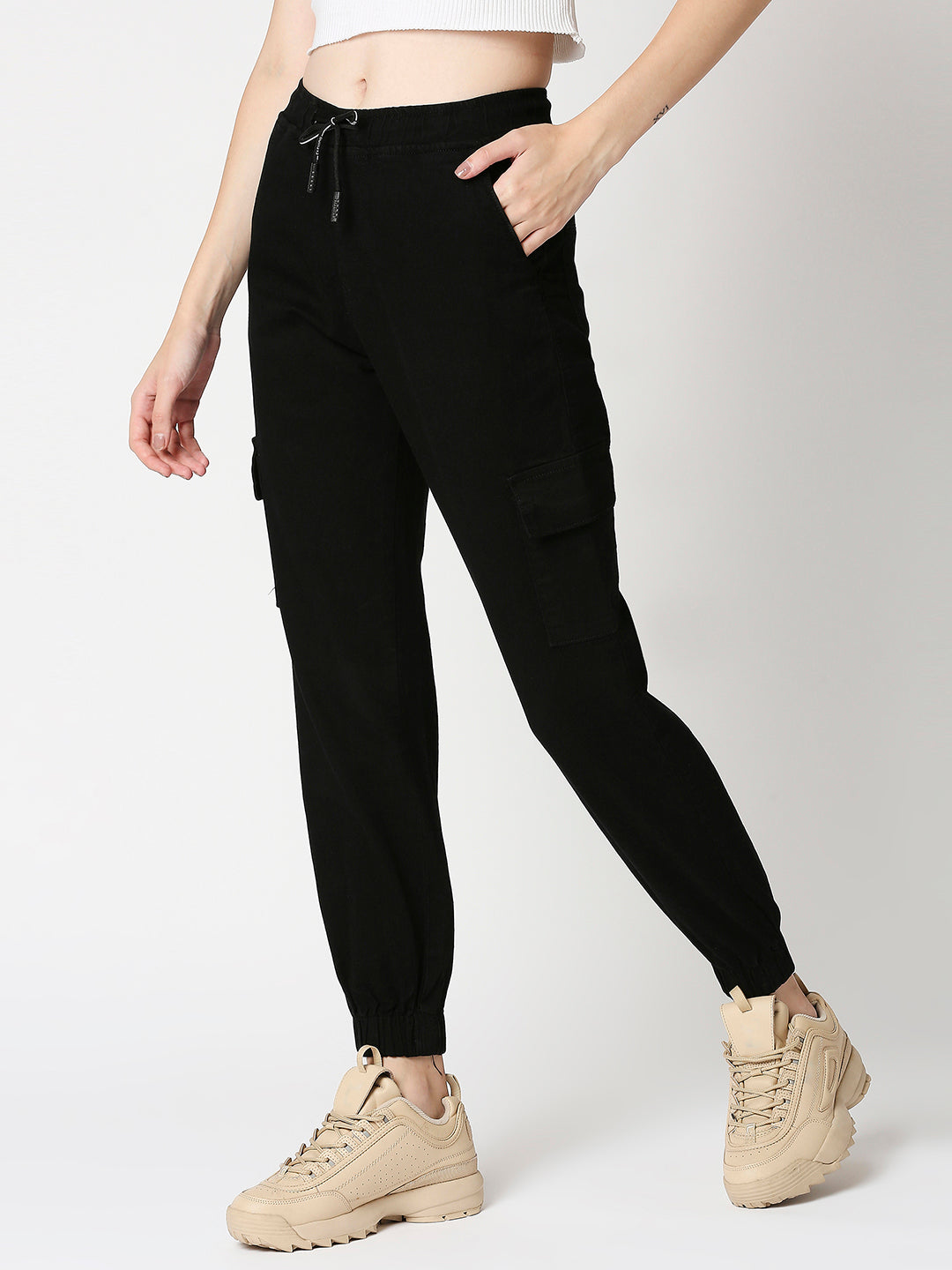 Women Black Jogger High-Rise Jeans