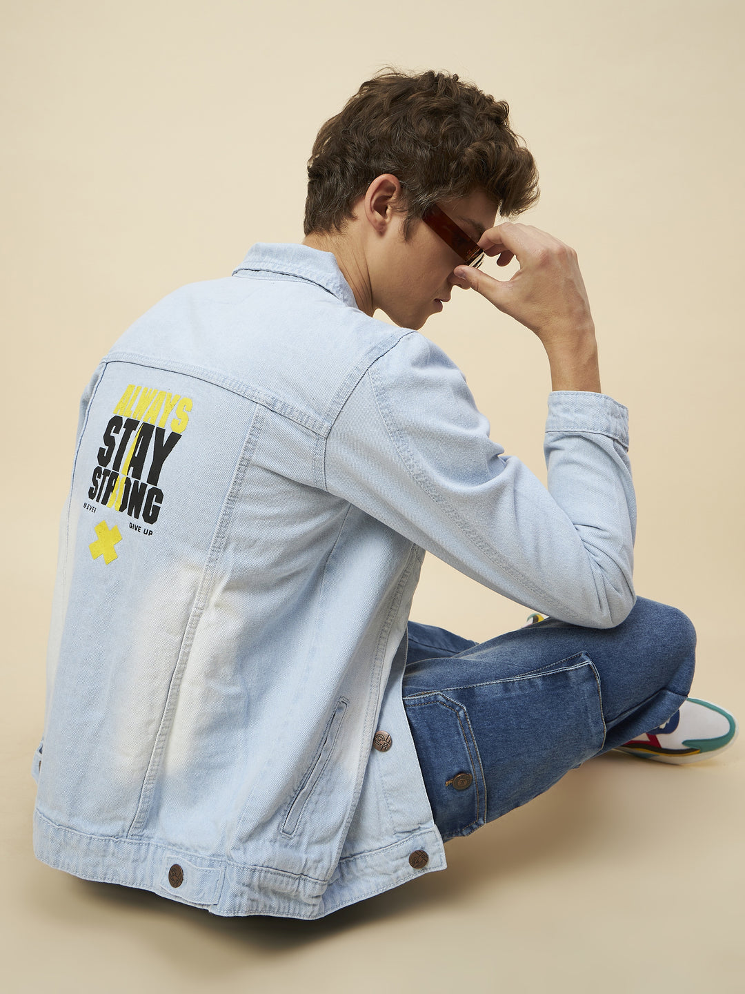 Men Blue Washed Denim Jacket