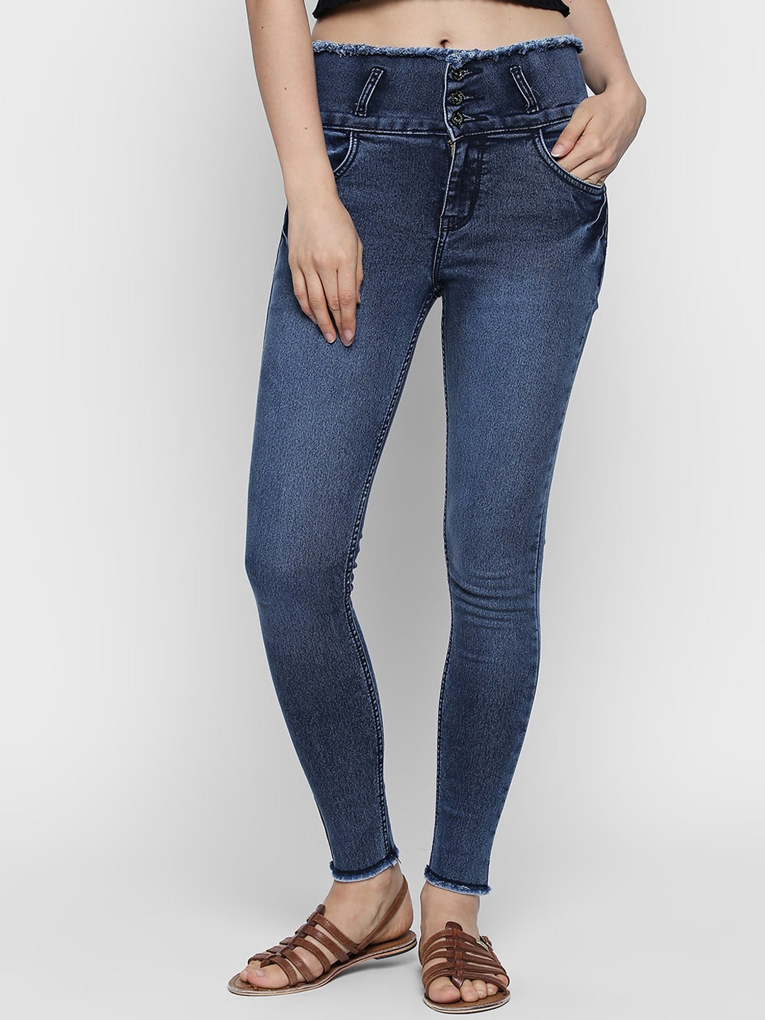 Women Blue Plus Size Slim Fit High-Rise Clean Look Stretchable Jeans