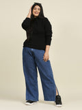 Women Plus Size Blue Wide Leg High-Rise Stretchable Jeans