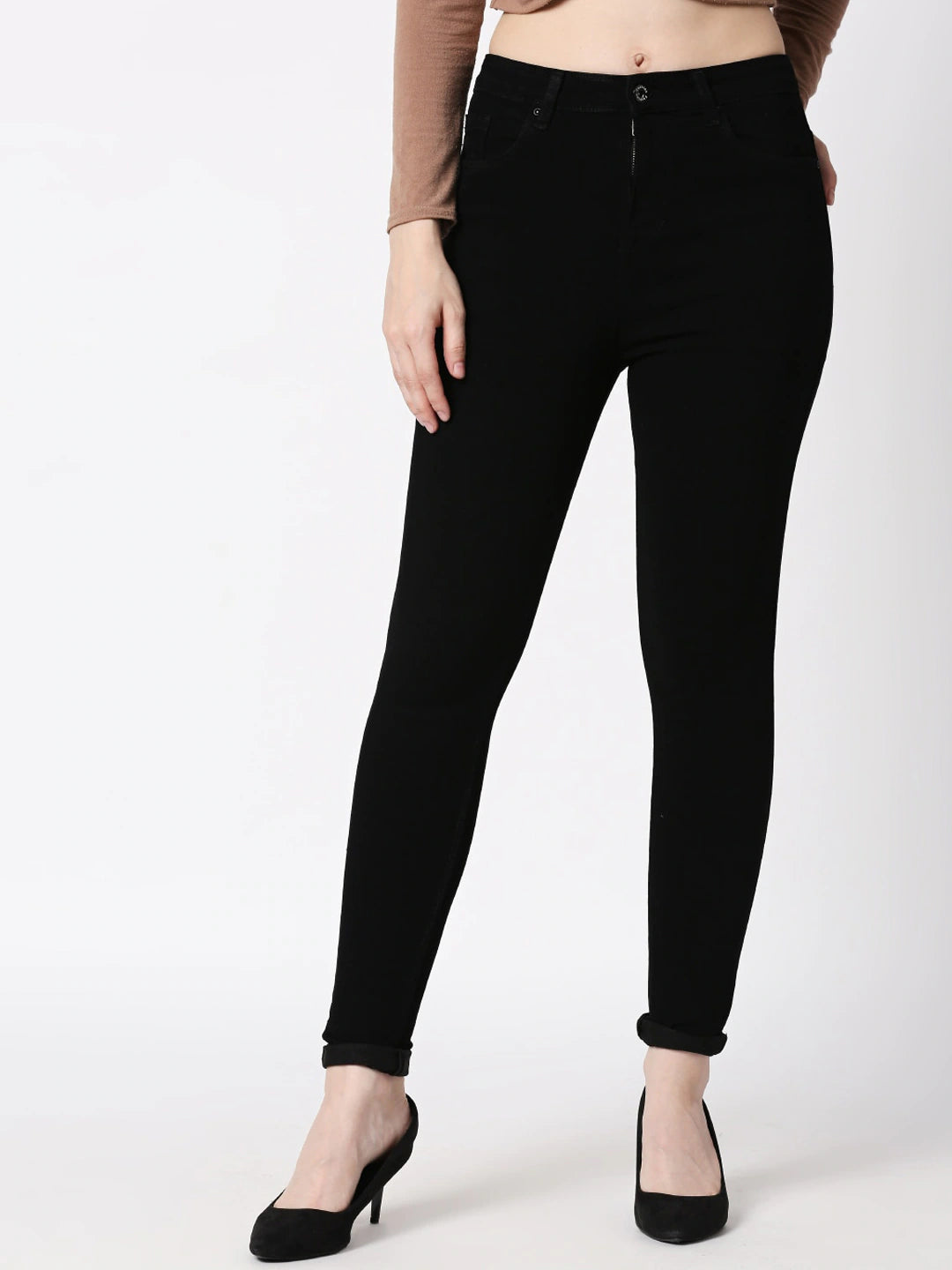 Women Black Slim Fit High-Rise Clean Look Stretchable Jeans