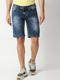 Men Blue Washed Mid-Rise Denim Shorts