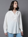 Shirt Collar Cuffed Sleeves Cotton Shirt Style Tops