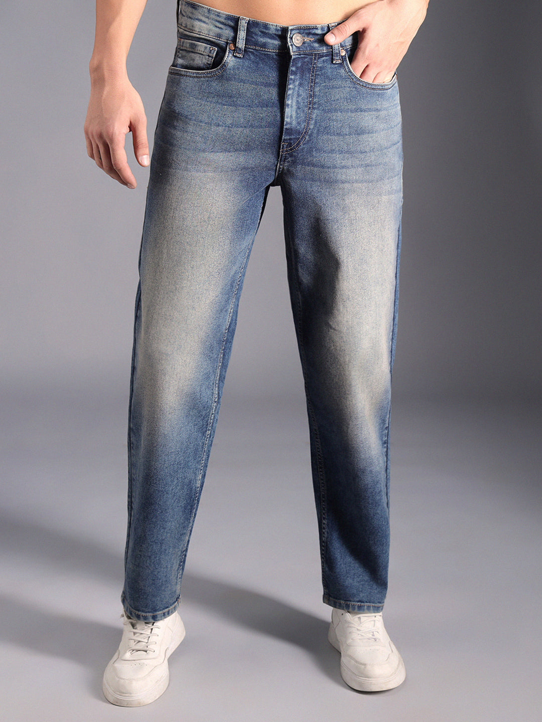 Men Mid Rise Tapered Fit Heavy Fade Pure Cotton Jeans