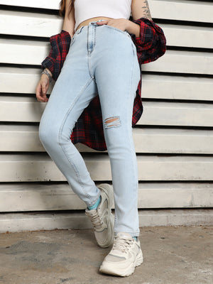 Women Skinny Fit High-Rise Mildly Distressed Light Fade Jeans