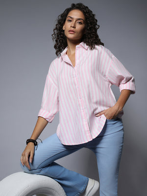 Cotton Spread Collar Long Sleeves Solid Boxy Longline Shirt