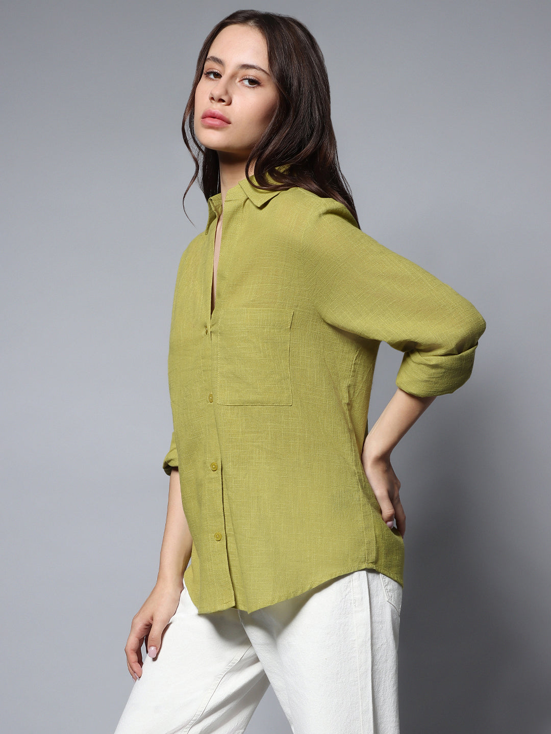 Solid Long Sleeves Oversized Casual Shirt