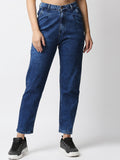 Women Blue Mom Fit High-Rise Acid Wash Stretchable Jeans