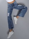 Non Stretch Flare Fit High Distress Jeans