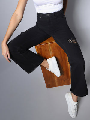 Non Stretch Flare Fit High Distress Jeans