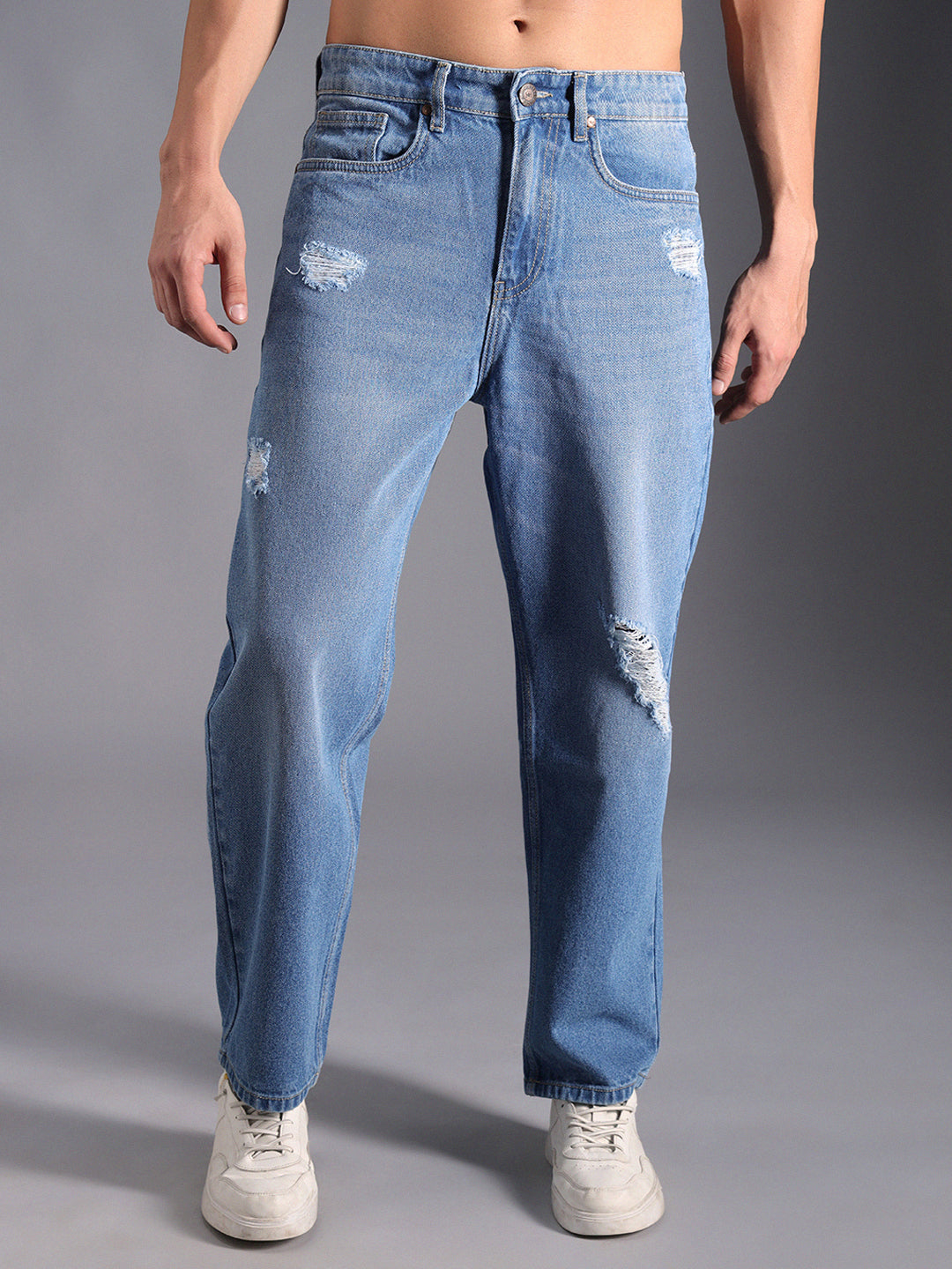 Men 90s Relaxed straight Fit Heavy Distressed Fade Cotton Jeans