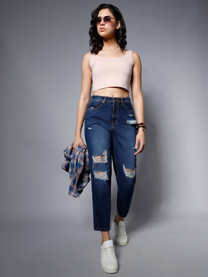 Women Blue High-Rise Highly Distressed Light Fade Jeans