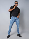 Men Straight Fit Mid-Rise Clean Look Heavy Fade Stretchable Jeans