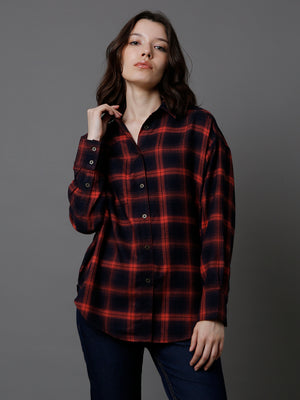 Classic Oversized Tartan Checks Spread Collar Long Sleeve Cotton Casual Shirt