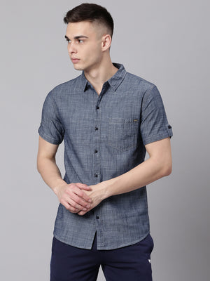 Spread Collar Slim Fit Denim Cotton Casual Shirt