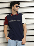 Men Polo Collar Typographic color blocked cotton T-shirt