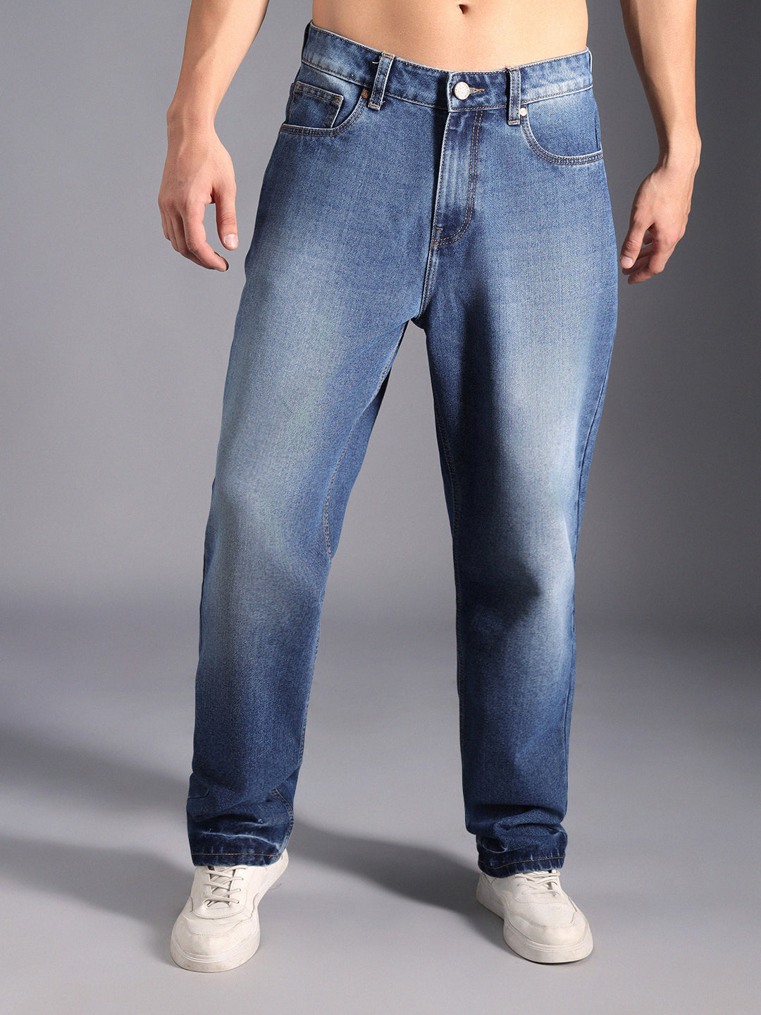 Men Straight Fit Clean Look Light Fade Cotton Jeans