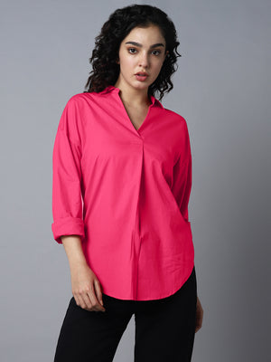 Cuffed Sleeves Pure Cotton Shirt Style Top