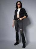 Women Black Bootcut High-Rise Slash Knee Light Fade Stretchable Jeans