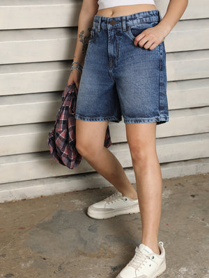 Women High-Rise Pure Cotton Denim Shorts