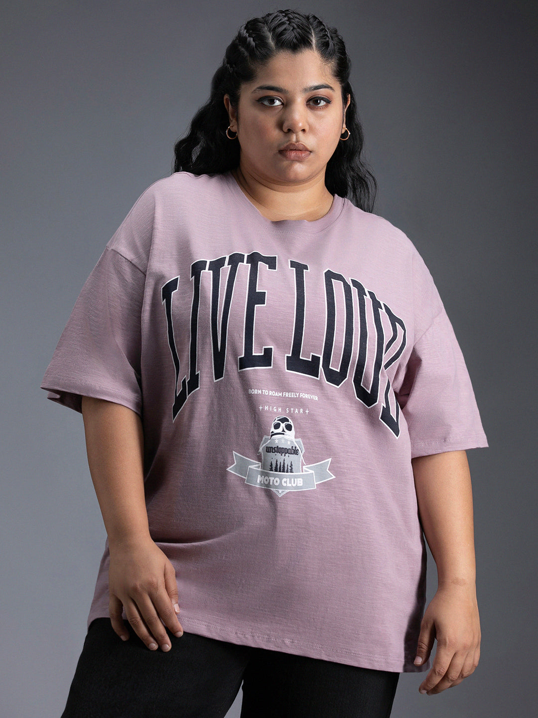 Plus Size Typography Printed Drop-Shoulder Sleeves Oversized T-Shirt