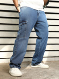 Plus Size Men Mid-Rise Straight Fit Light Fade Cotton Cargo Jeans