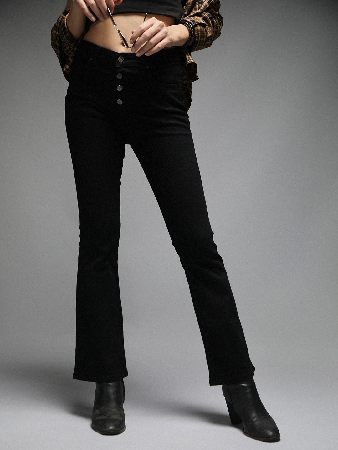 Women Bootcut High-Rise Clean Look Cotton Jeans