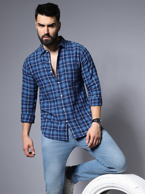 Blue Classic Opaque Checked Casual Shirt