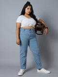 Women Plus Size Straight Fit High-Rise Clean Look Stretchable Jeans