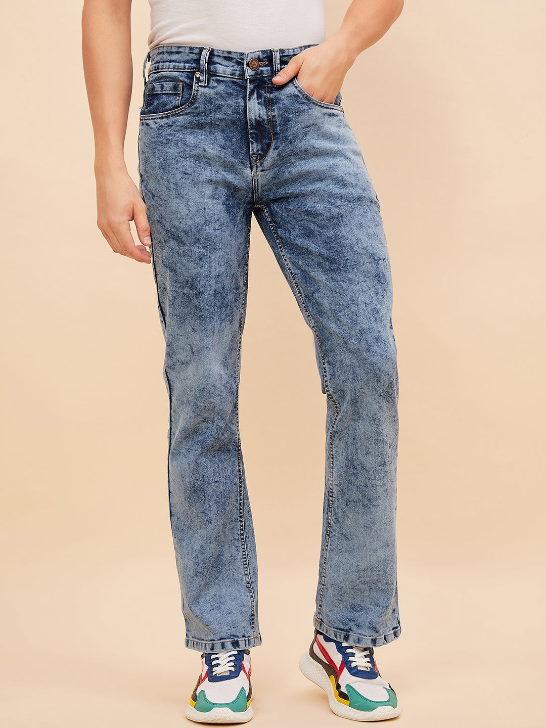 Men Bootcut Heavy Fade Acid Wash Stretchable Jeans