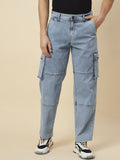 Men Relaxed Fit Heavy Fade Pure Cotton Cargo Jeans