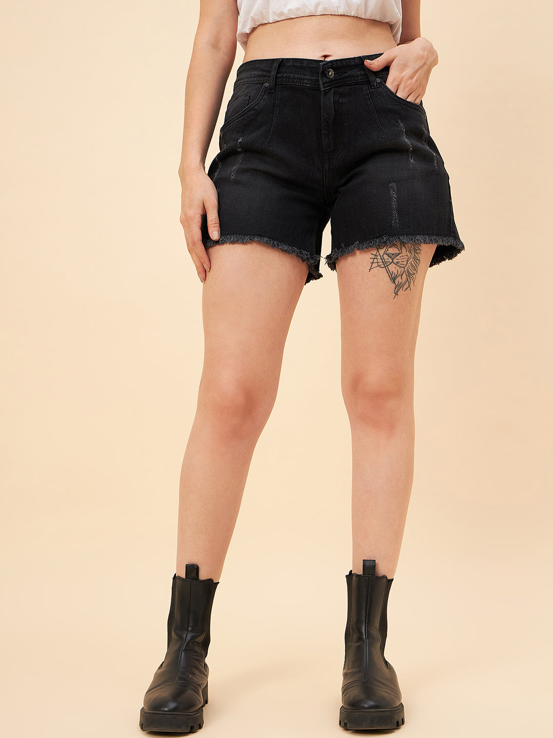 Women Mid-Rise Distressed Denim Shorts