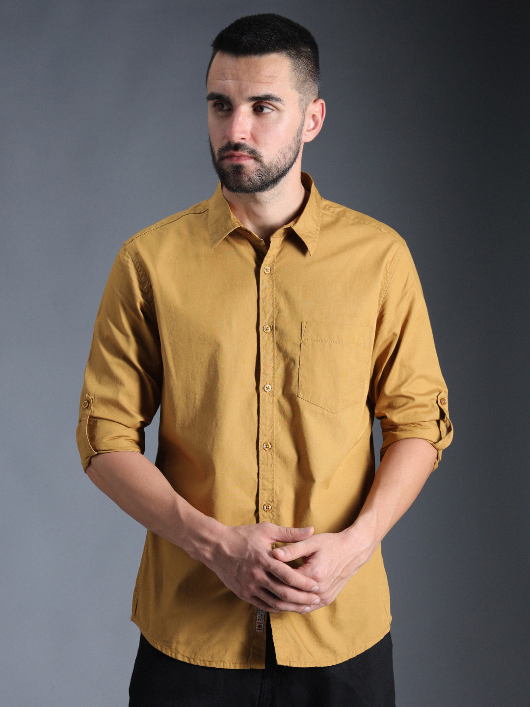 Classic Roll Up Sleeves Pure Cotton Casual Shirt