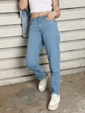 Women Slim Mom Fit High-Rise Clean Look Stretchable Jeans