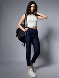 Women Blue Straight Fit High-Rise Slash Knee Stretchable Jeans