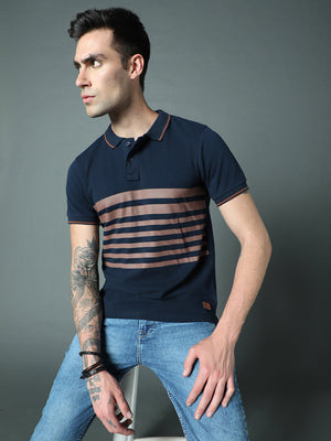 Striped Polo Collar Pure Cotton T-shirt