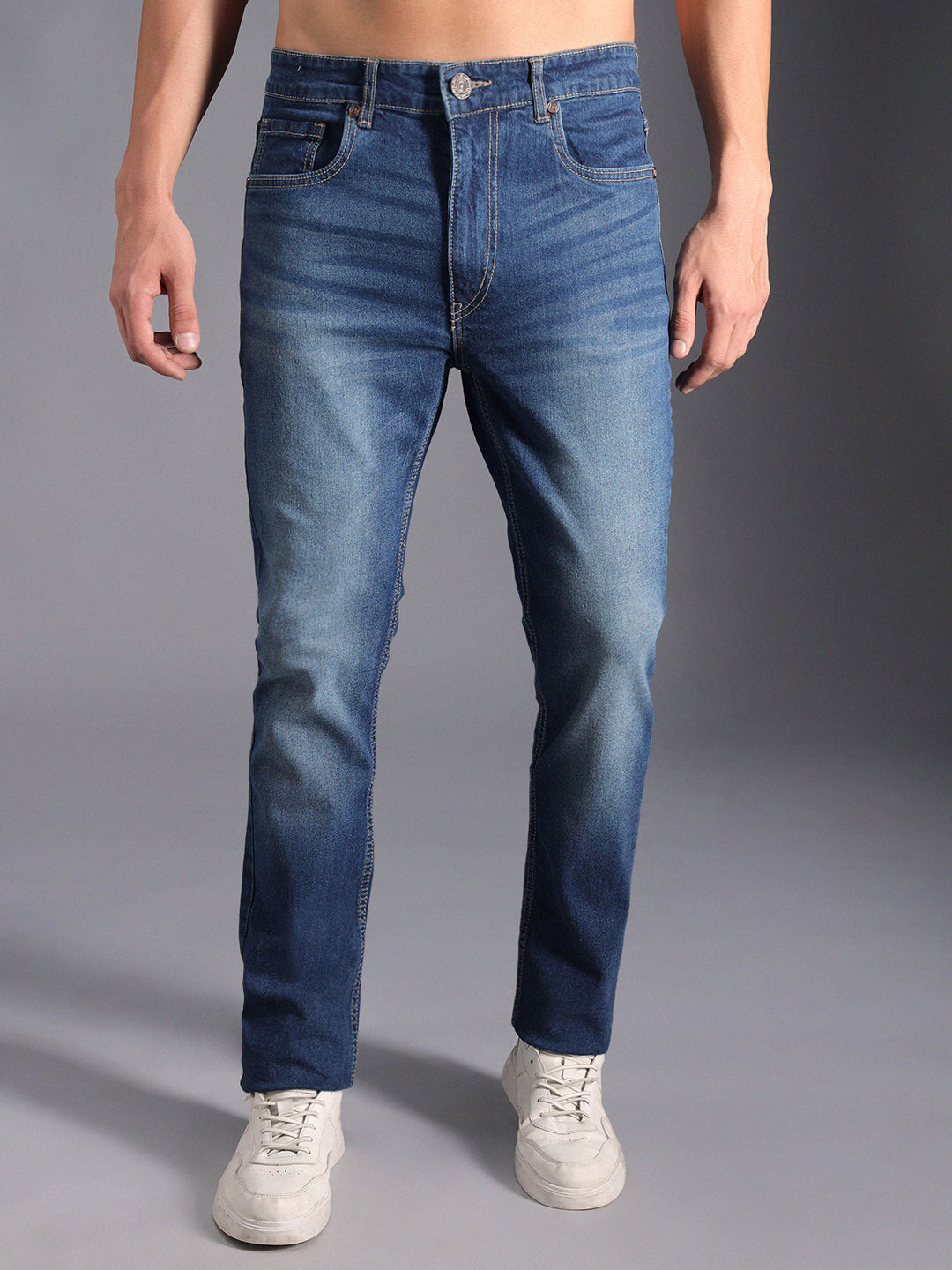 Men Straight Fit Clean Look Light Fade Cotton Jeans