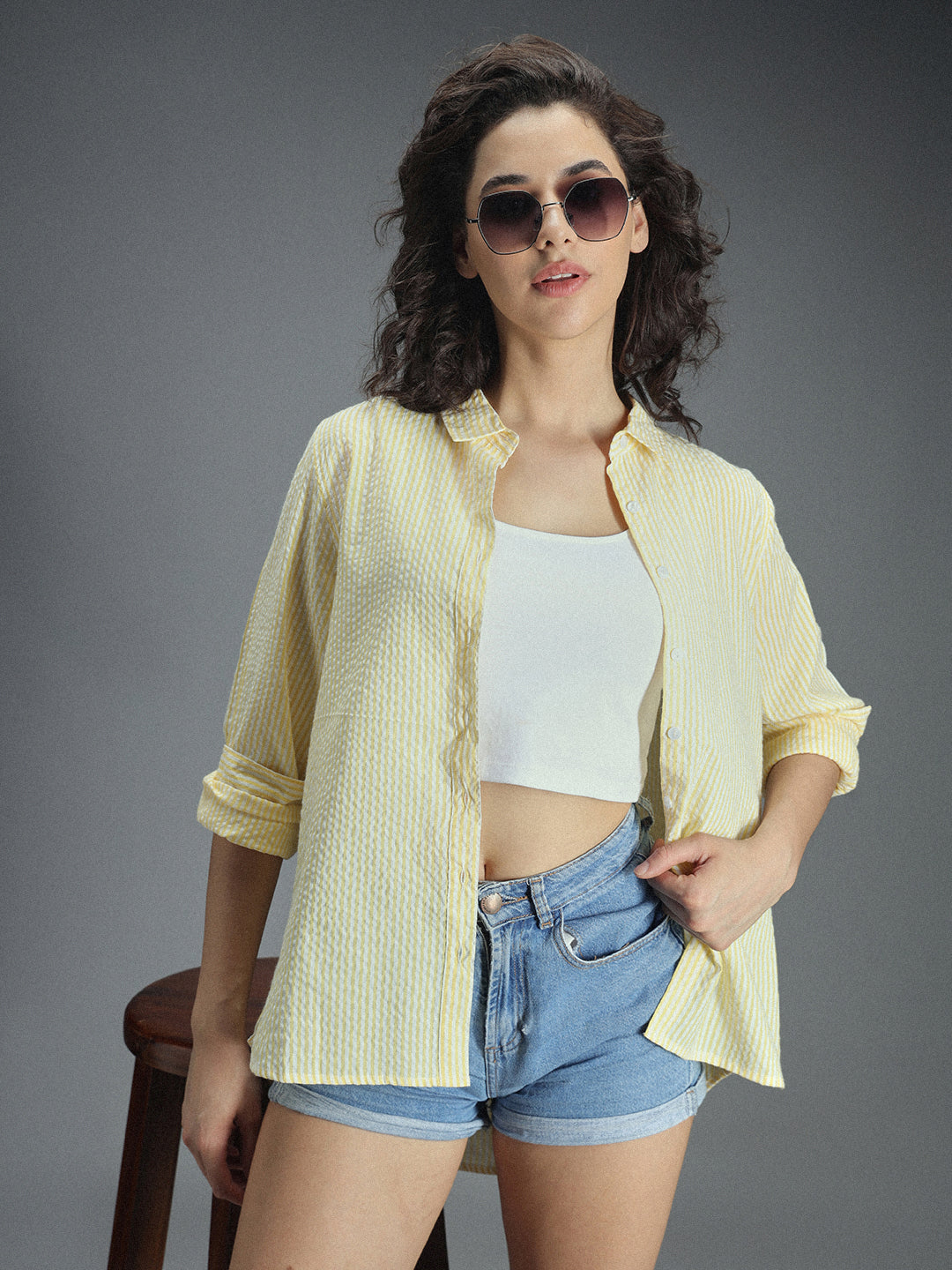 Classic Oversized Vertical Stripes Spread Collar Cotton Casual Shirt