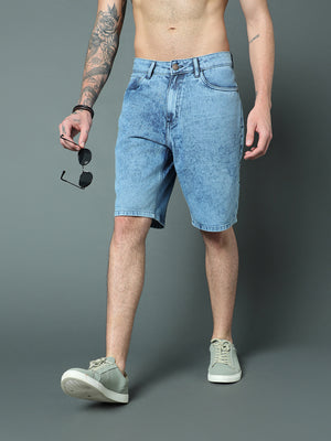 Men Mid-Rise Washed Loose Fit Pure Cotton Denim Shorts