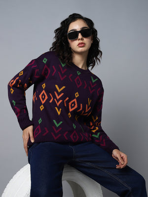 Geometric Printed Pullover Sweater