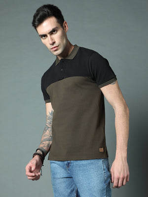 Colourblocked Polo Collar Pure Cotton T-shirt