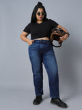 Women Plus Size Straight Fit High-Rise Clean Look Stretchable Jeans