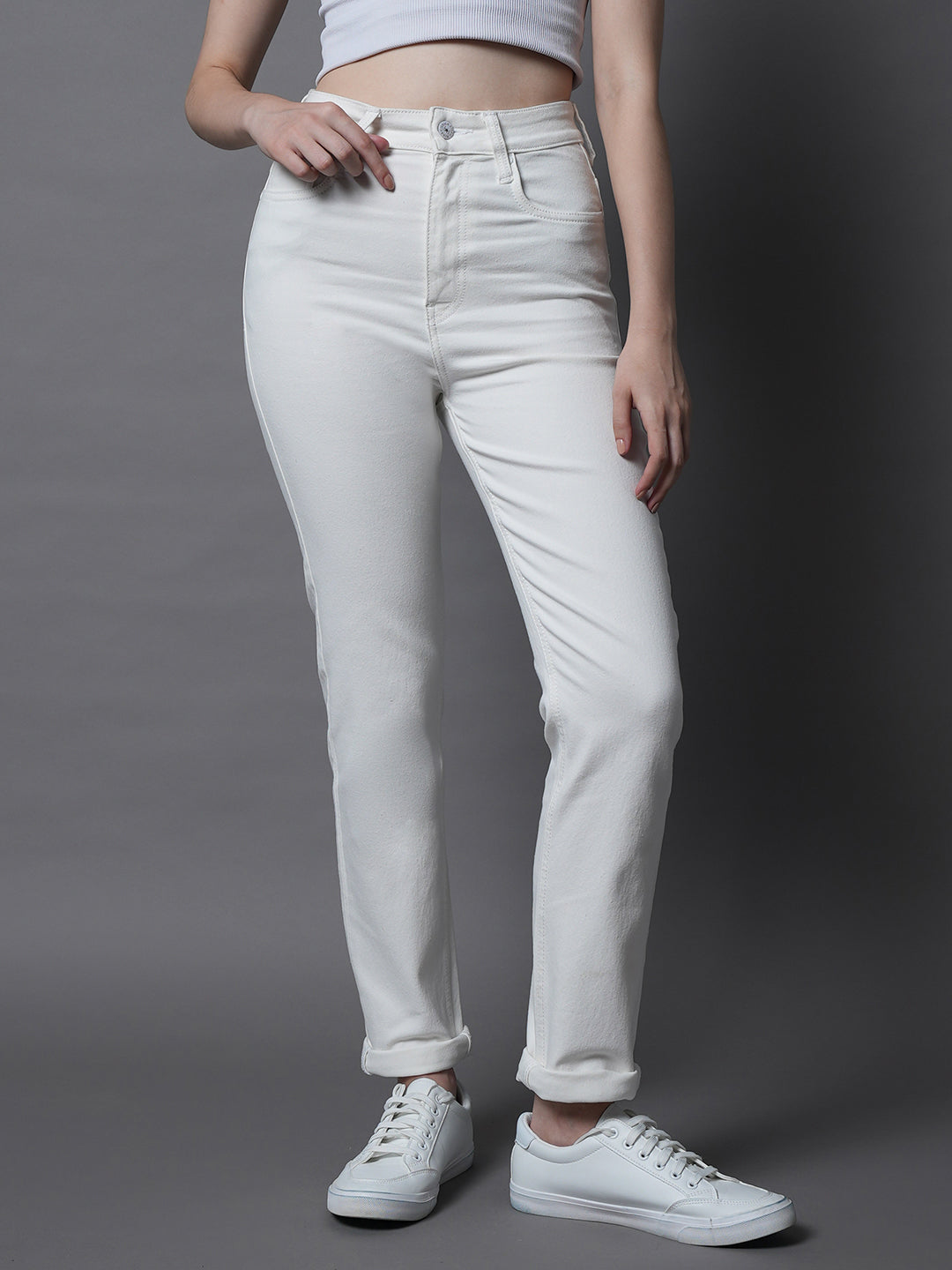 Women Straight Fit High-Rise Clean Look Stretchable Jeans